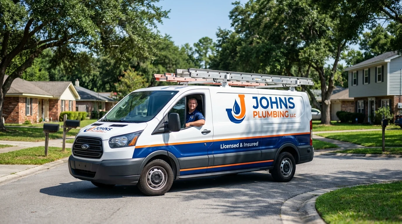 Johns Plumbing LLC service van in Gainesville, GA