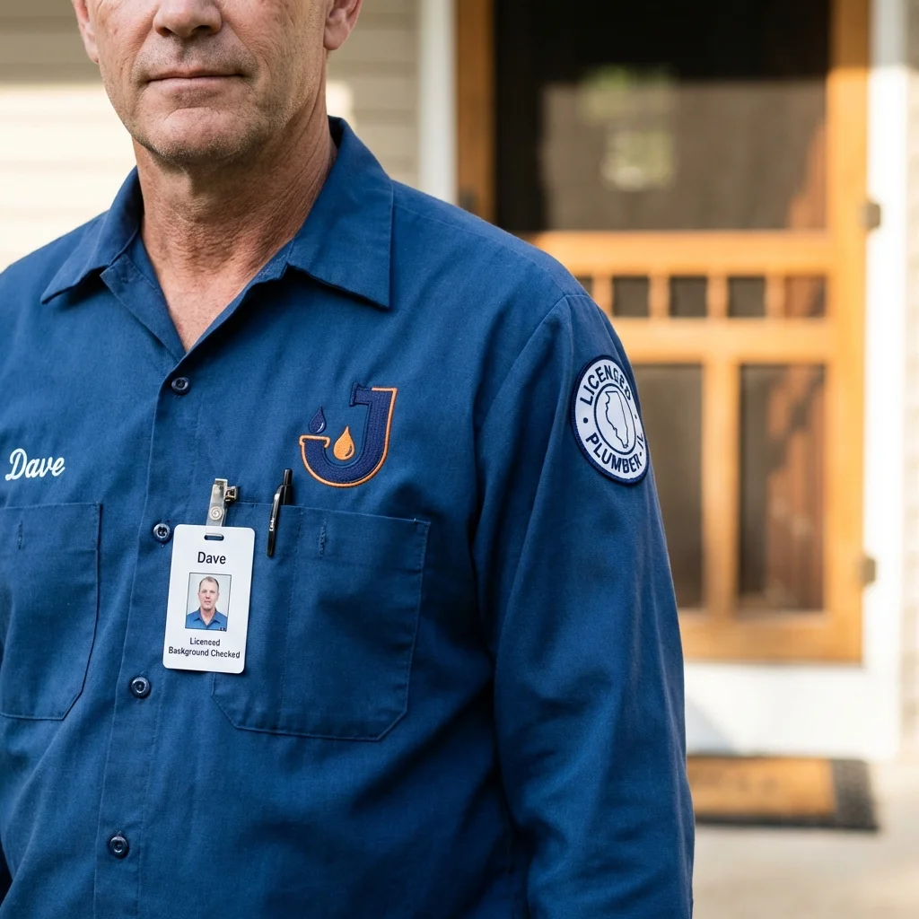 Licensed plumber showing ID badge in Gainesville, GA