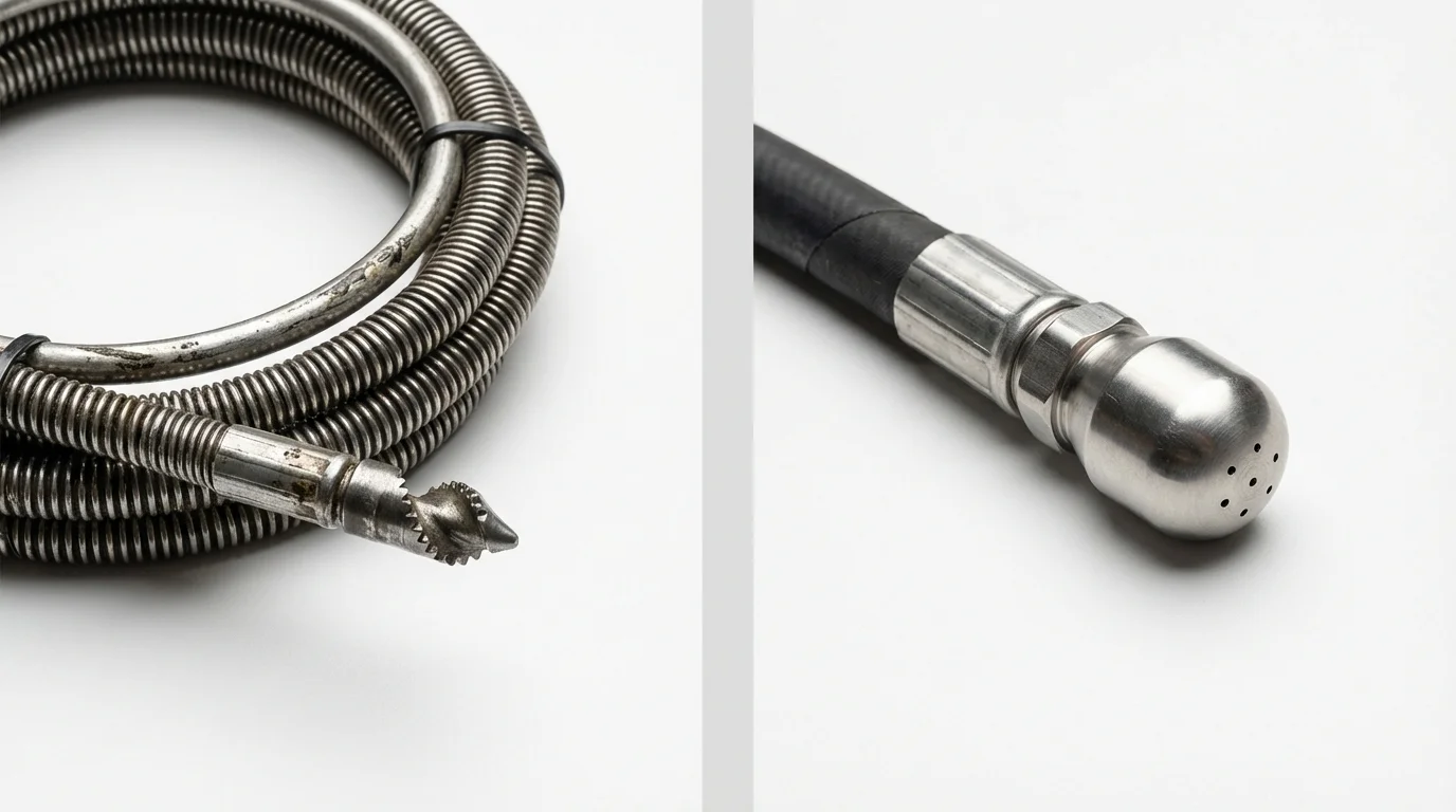 Drain snake cable and hydro jetting nozzle used for drain cleaning in Gainesville, GA